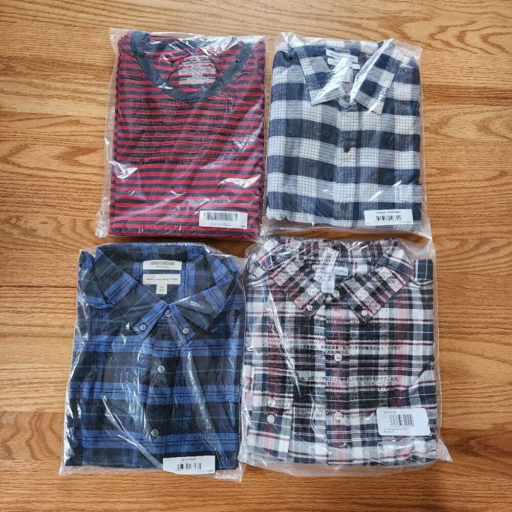Amazon Bundle 4 Mens Shirts Size XXL Plaid and Stripes